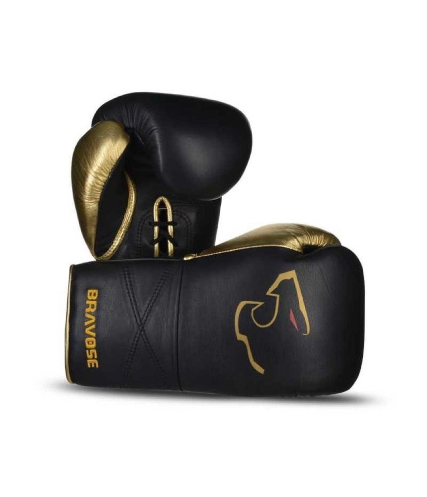 Bravose Elite Pro Lace Boxing Gloves - Black - 16oz-FEUK