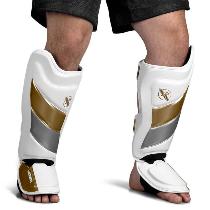 Hayabusa T3 Striking Shin Guards - White/Gold-FEUK