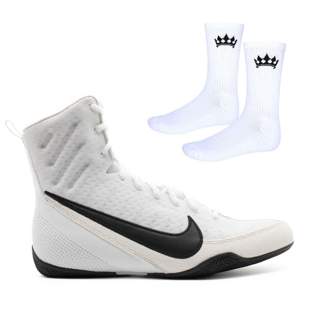 Nike Machomai 3 Boxing Boots - White/Black - Free Socks-Nike