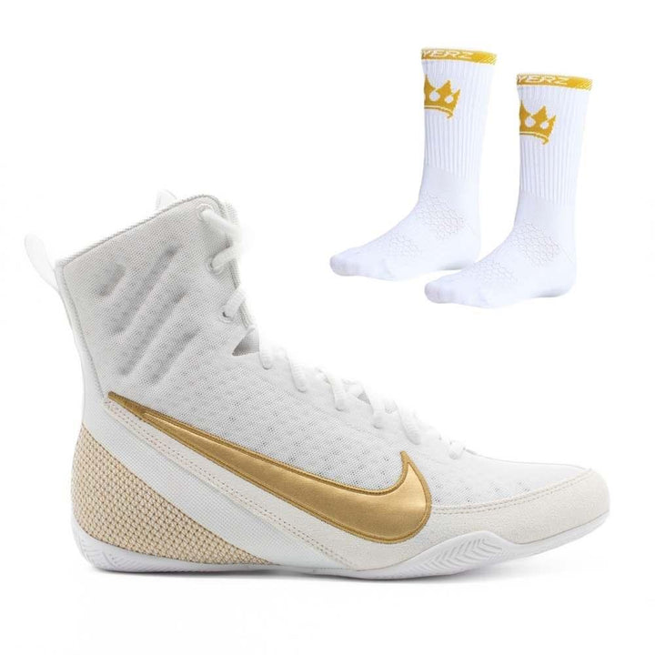 Nike Machomai 3 Boxing Boots - White/Gold - Free Socks-Nike