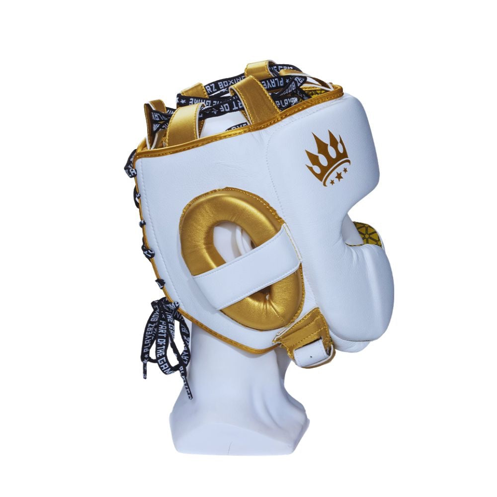 Playerz Power Head Guard - White/Gold-Playerz Boxing