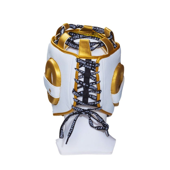 Playerz Power Head Guard - White/Gold-Playerz Boxing