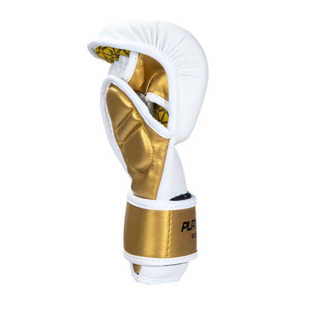 Playerz Power MMA Sparring Gloves - White/Gold-Playerz Boxing