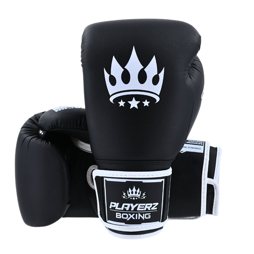 Playerz SparTech Boxing Gloves - Black/White-Playerz Boxing