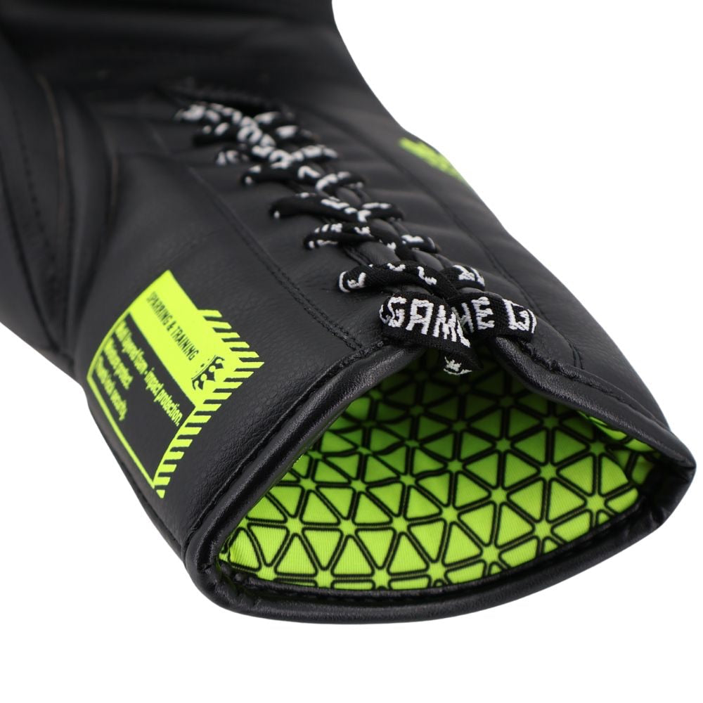 Playerz SparTech Lace Boxing Gloves - Black/Neon-Playerz Boxing