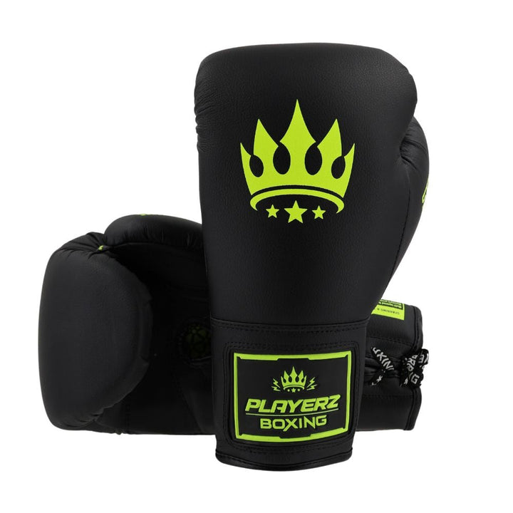 Playerz SparTech Lace Boxing Gloves - Black/Neon-Playerz Boxing