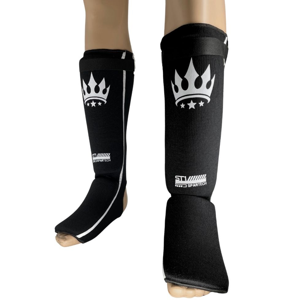 Playerz SparTech Lightweight Cotton Shin Guards - Black/White - Adults & Kids-Playerz Boxing