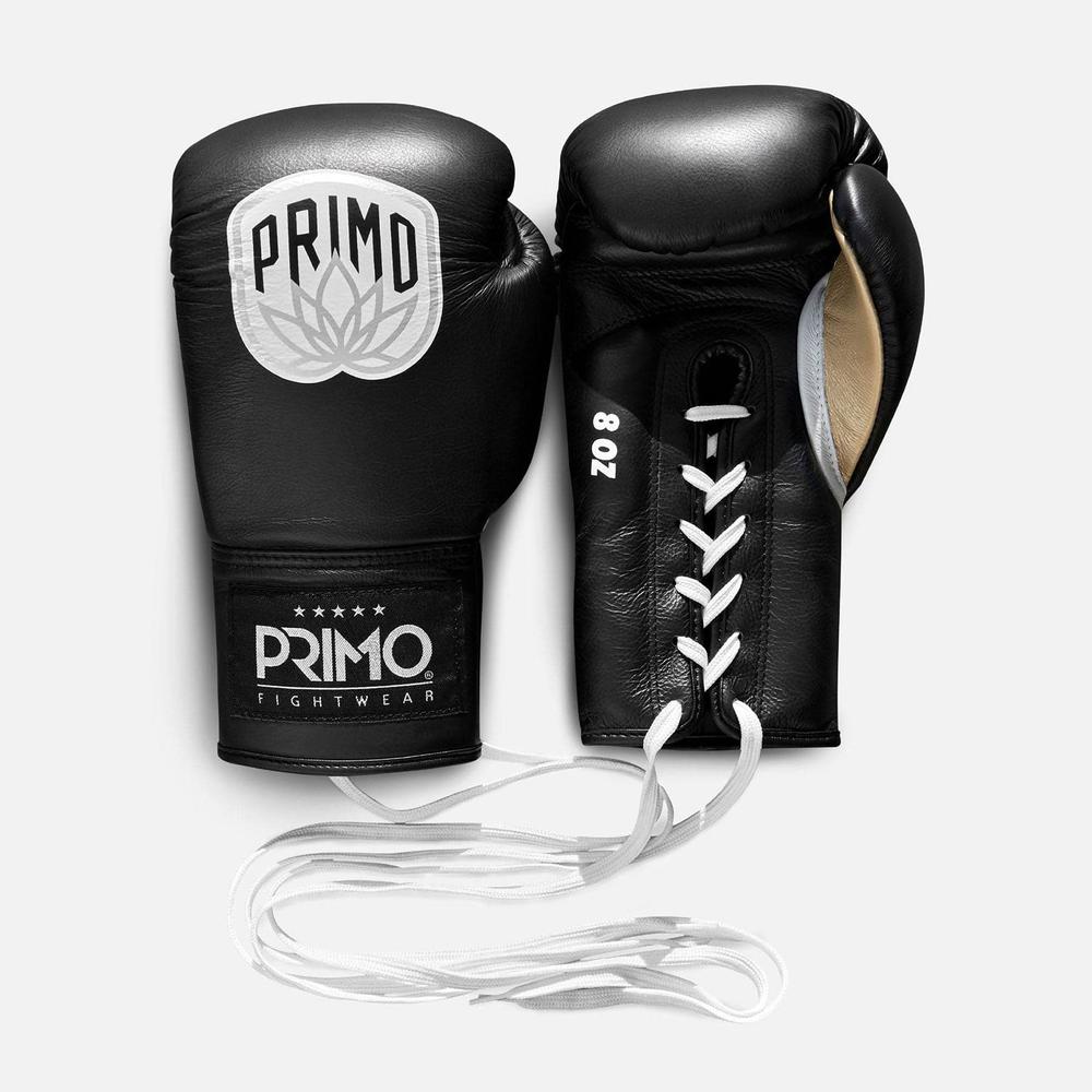 Primo Pro Lace-Up Boxing Gloves - Onyx Black-Primo