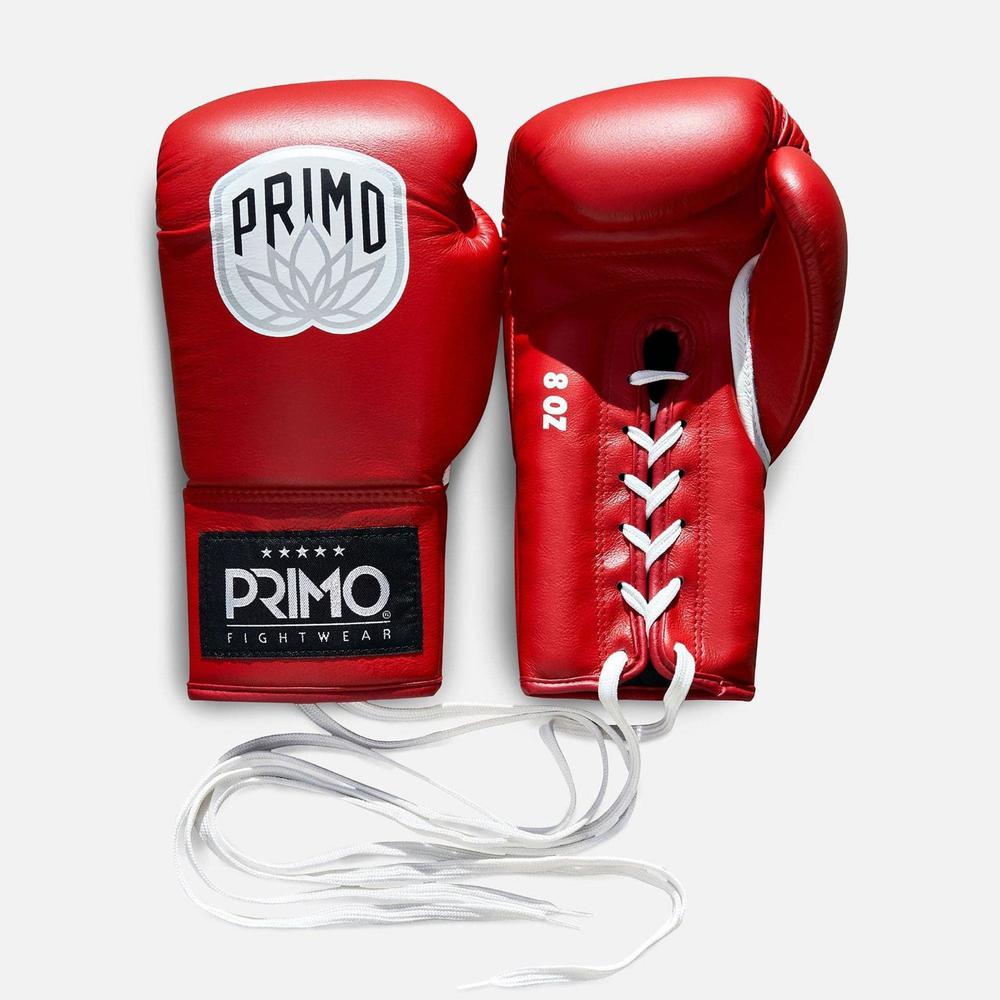 Primo Pro Lace-Up Boxing Gloves - Red-Primo