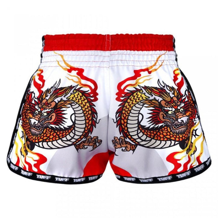 TUFF Retro Muay Thai Shorts - White Chinese Dragon