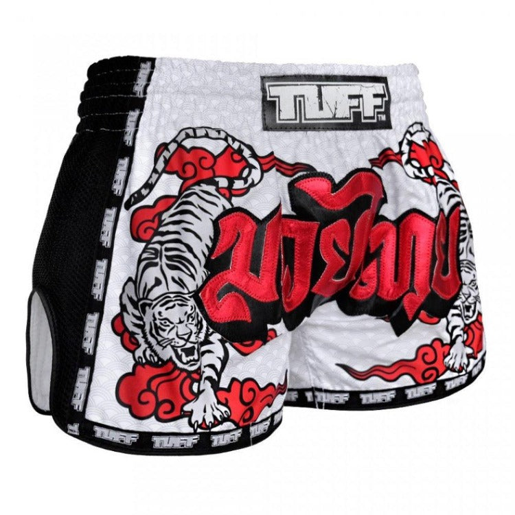 TUFF Retro Muay Thai Shorts - White Chinese Dragon