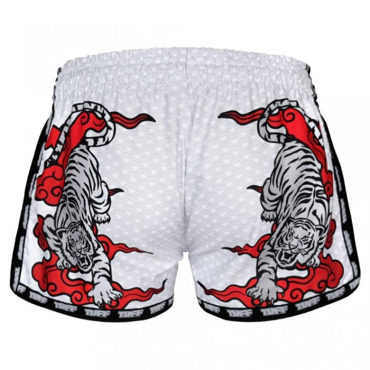 TUFF Retro Muay Thai Shorts - White Chinese Dragon