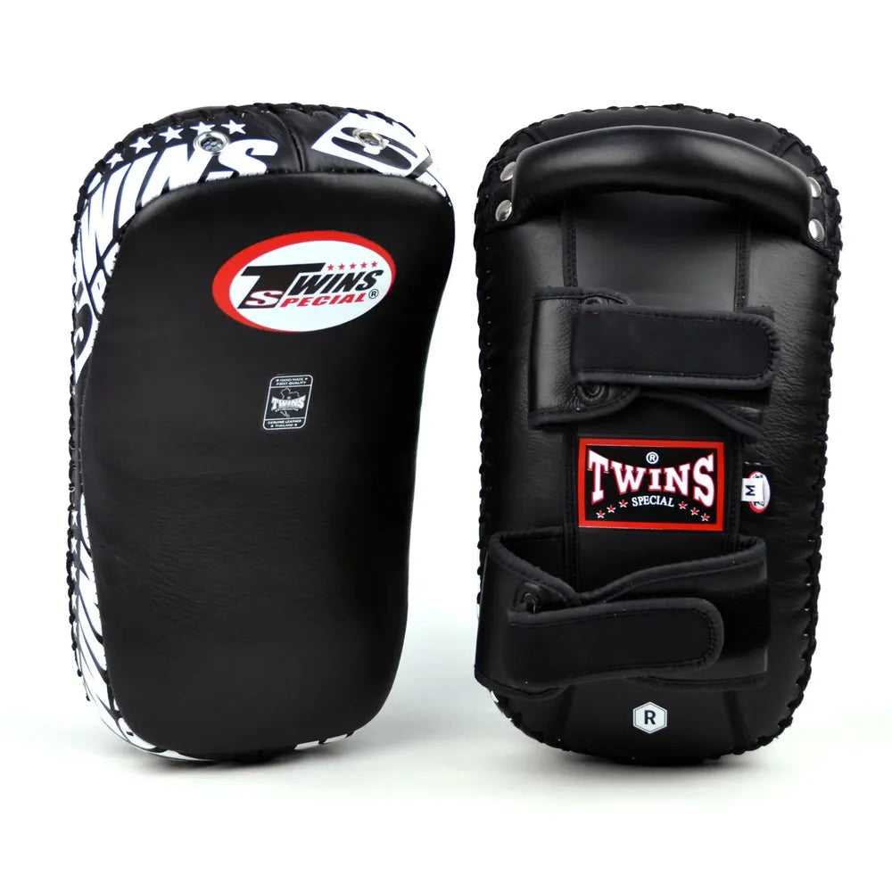 Twins Curved Kick Pads - Black/White-Twins