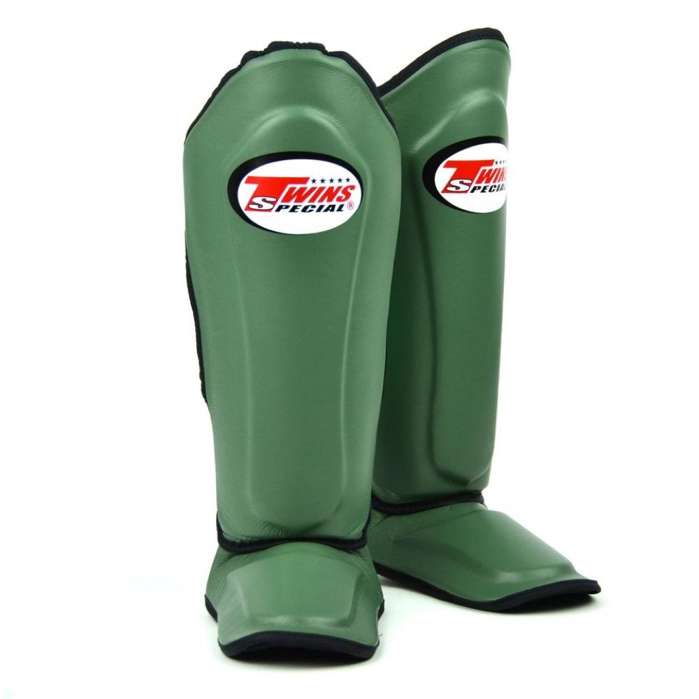 Twins Double Padded Shin Guards - Olive Green-Twins