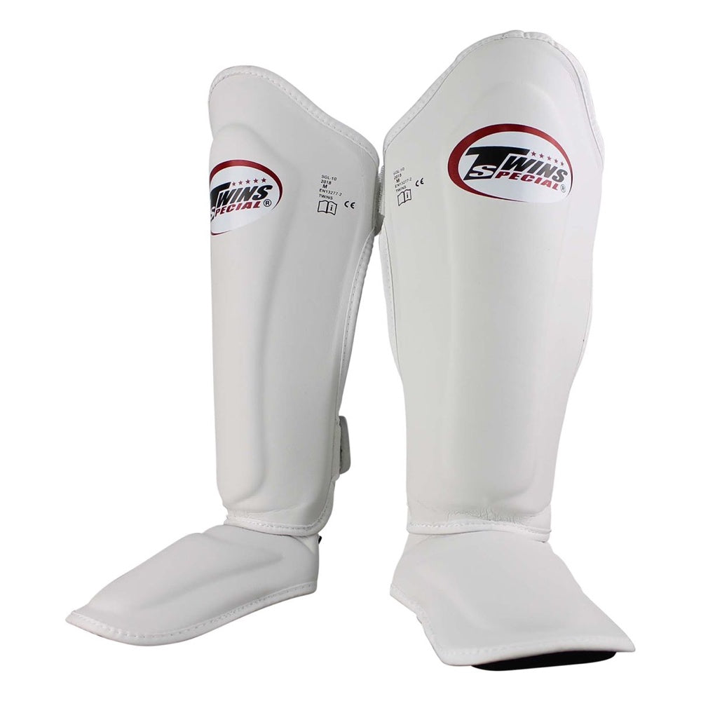 Twins Double Padded Shin Guards - White (White Piping)-Twins