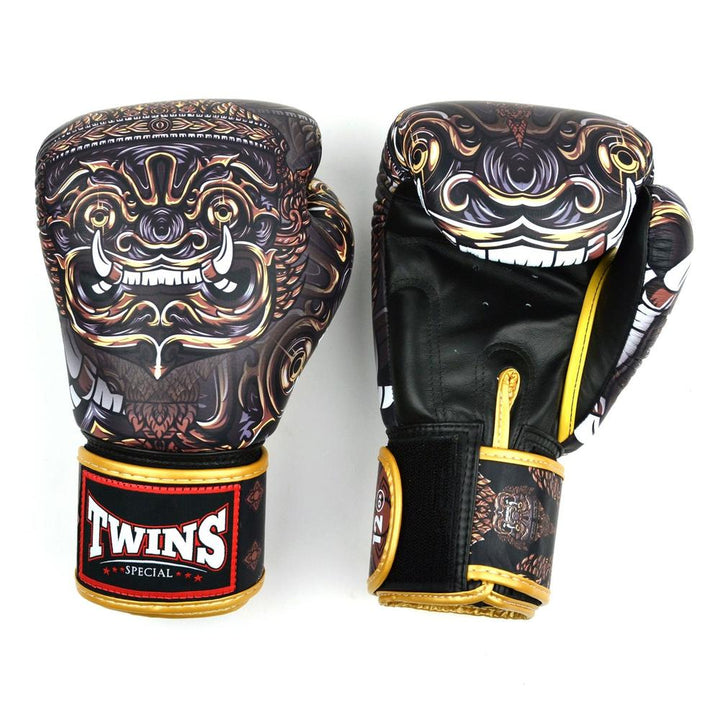 Twins Yakthai Boxing Gloves - Black/Gold-Twins