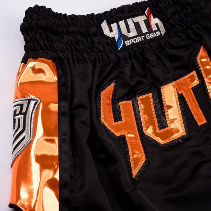 Yuth Hologram Muay Thai Shorts - Black/Orange-Yuth Sport Gear