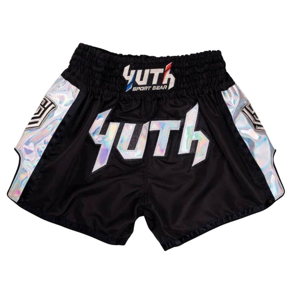 Yuth Hologram Muay Thai Shorts - Black/Silver-Yuth Sport Gear